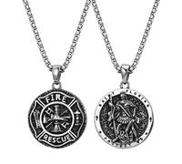 OIDEA Collier pompier Saint Floriano : pendentif médaille protectrice gardienne pour homme en acier inoxydable - Cadeau, 3.5cm, Acier inoxydable, Sans objet