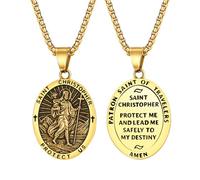 OIDEA Collier Saint Christophe en acier inoxydable doré : médaille catholique protectrice des voyageurs, pendentif religieux, bijoux chrétien, cadeau pour homme