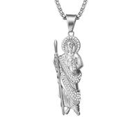 OIDEA Collier Saint Judas unisexe : pendentif chrétien en zircon pour homme et femme en acier inoxydable 316L hypoallergénique - Pour usage quotidien, loisirs, cadeaux, 5.0*1.8, Acier titane, Sans