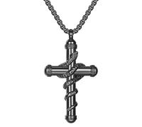 Oidea Collier urne en forme de croix serpent pour cendres : collier ouvert pour homme et femme avec cuillère pour cendres, 23.6 inch Chain, Acier inoxydable, Pas de gemme