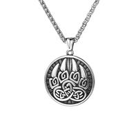 Oidea Collier viking pour homme : collier avec pendentif en forme de patte d'ours en acier inoxydable argenté amulette nordique pour homme et femme