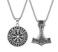 OIDEA Ensemble de colliers vikings pour homme - Collier en argent avec pendentif marteau de Thor - Nœud celtique Mjolnir - Symboles nordiques - Collier amulette - Cadeau pour homme et femme - O0970019