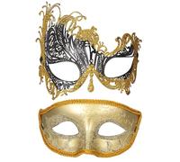 Oidea Ensemble de masques vénitiens en métal avec strass étincelants pour Halloween, mariage, cosplay, bal masqué, mardi gras pour homme et femme, doré