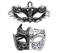 Oidea Ensemble de masques vénitiens pour couples et déguisements en métal argenté et noir avec strass pour cosplay, Halloween, Mardi Gras, pour couples, femmes et hommes