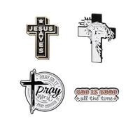 OIDEA Épingles chrétiennes en émail : lot de 4 épingles Jésus avec croix et verset biblique en métal pour vestes, sacs à dos, chapeaux, accessoires religieux de collection, cadeaux inspirants pour la