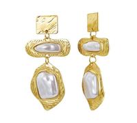 OIDEA Grandes boucles d'oreilles irrégulières en perles baroques : boucles d'oreilles dorées vintage, cadeau de fête pour femme