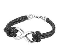 oidea Infinity Femme Bracelet Cuir Tressé, Vintage Dual Band Infini Symbole LIEBEN Charm manchette Homme - Cordon Collier wlickel Bracelet, argent noir