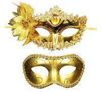 OIDEA Lot de 2 masques vénitiens Fleur : Or Mascarade pour Couples avec Lys Masque pour les Yeux Couple Léger Confortable pour Fête de Bal Costume Carnaval Cosplay Masquerade pour Femme Homme