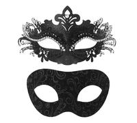 Oidea Masque de bal masqué pour couple : masques vénitiens en filigrane en métal brillant avec strass, pour Halloween, Mardi Gras, pour homme et femme, noir