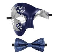 Oidea Masque de bal masqué pour homme : masque vintage fantôme de l'opéra, masque de fête demi-visage avec nœud papillon bleu, bleu