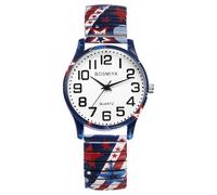 Oidea Montre à bracelet extensible pour femme : montre à quartz analogique à quartz avec grand cadran et chiffres arabes pour femme, facile à lire, style décontracté, drapeau des états-unis