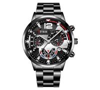 Oidea Montre analogique à quartz pour homme : grand cadran rond, décoration à trois cadrans, bracelet amovible lumineux, montre décontractée pour affaires, Cadran rond - noir-argent