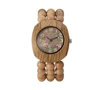 OIDEA Montre Bohème pour Femme : Montre Tonneau Bois Naturel Quartz, Bracelet Perles Élastique, Cadran Couronne De Fleurs, Décompression Fait Main, Idée Cadeau Anniversaire Noël