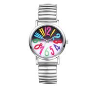 OIDEA Montre bracelet analogique pour femme : bracelet élastique en acier inoxydable, cadran cercle à quartz, grand nombre arabe, facile à lire, argent