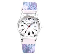 Oidea Montre d'infirmière élastique tressée pour médecine : montre à quartz analogique 12/24 heures, heure militaire, cadran facile à lire, aiguille des secondes, blanc/bleu