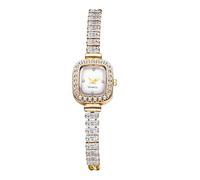 OIDEA Montre femme zircone analogique : bracelet bracelet cubain réglable mouvement à quartz cadran carré coquille - cadeau d'entreprise anniversaire fête des mères, or