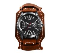 OIDEA Montre Homme Bracelet Cuir:Montre Manchette Gros Cadran Steampunk et Rock Analogique Quartz avec Trois Cadrans Décoratifs Facile à Lire - Cadeau Homme Anniversaire Fêtes des Pères