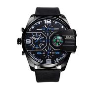 OIDEA Montre Homme Bracelet Réglable: Montre Manchette Rond Alliage Bracelet Cuir PU Trois Fuseaux Horaires Adjustable avec Décoration de Boussole - Cadeau Anniversaire Fete des Pères