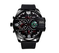 OIDEA Montre Homme Bracelet Réglable: Montre Manchette Rond Alliage Bracelet Cuir PU Trois Fuseaux Horaires Adjustable avec Décoration de Boussole - Cadeau Anniversaire Fete des Pères