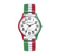 OIDEA Montre homme femme élastique : analogique à quartz, grands chiffres arabes, pour une lecture facile, bracelet en acier inoxydable, cadeau homme femme, anniversaire de Noël, Drapeau italien