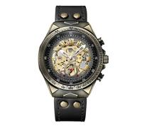 OIDEA Montre mécanique automatique pour homme : bracelet en cuir cadran analogique chiffres romains 36 heures bracelet en cuir - cadeau d'entreprise fête des pères imperméable 30m, Noir