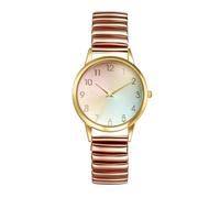 Oidea Montre pour femme avec bracelet élastique arc-en-ciel : grand cadran transparent, chiffres arabes analogiques, à quartz, facile à lire, montre pour femme en acier inoxydable, bracelet extensible