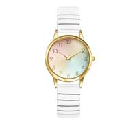 Oidea Montre pour femme avec bracelet élastique arc-en-ciel : grand cadran transparent, chiffres arabes analogiques, à quartz, facile à lire, montre pour femme en acier inoxydable, bracelet extensible
