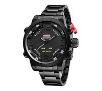 Oidea Montre tactique militaire pour homme : montre à quartz numérique LED analogique pour homme Bracelet en acier inoxydable Chronographe Alarme Étanche Lumineuse Business Sports de plein air, b-noir