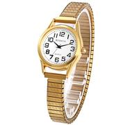 OIDEA Montres pour femmes avec bracelet élastique : montre élégante dorée avec grand cadran numérique analogique à quartz en acier inoxydable montre claire vintage cadeau pour femme, Bracelet