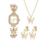 OIDEA Parure Montre Femme Papillon : Set de 3 Pièces avec Montre Strass, Collier et Clip-Oreille Fantaisie Blanc - Cadeau Élégant pour Maman (Fête des Mères, Anniversaire)