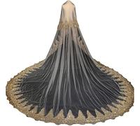OIDESA Voile de mariée, Voiles de Mariage, Voile de mariée Voile de mariée Deux Couches 3M Long Voile de Mariage en Dentelle dorée , Voile de mariée avec Longueur de coude de Peigne