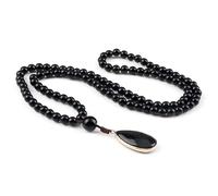 OIDIO Collier Obsidienne Noire pour Hommes Onyx Noir Naturel 108 Perles Mala Pendentif Long Collier Femmes Bijoux de prière Bouddhiste