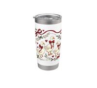 Oies des fêtes avec nœuds rouges et feuillage d'hiver Gobelet isotherme en acier inoxydable double paroi