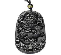 OIFAODAO, Beau travail manuel chinois Jade naturel obsidienne noire sculpté Dragon amulette pendentif chanceux collier bijoux de mode,Collier en obsidienne