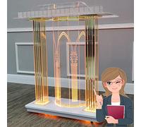 OIFAODAO, Bureau Debout Mobile, chaire for églises, pupitre d'église, Support de Podium Portable for Salle Classe, Assemblage Facile requis,Plateforme Debout(with LED Lights)