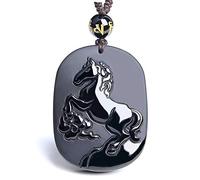 OIFAODAO, Collier pendentif cheval en obsidienne noire naturelle, sculpture chinoise Ma Dao Gong Cheng, bijoux fins, amulette porte-bonheur, cristal, cadeau,Collier en obsidienne