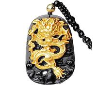 OIFAODAO, Collier pendentif dragon en obsidienne naturelle, envoyer un certificat,Collier en obsidienne