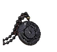 OIFAODAO, Collier pendentif Dragon et phénix sculpté en obsidienne noire, pendentifs porte-bonheur,Collier en obsidienne
