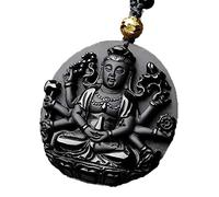 OIFAODAO, Collier pendentif en obsidienne naturelle mille mains Guanyin for hommes,Collier en obsidienne