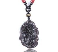 OIFAODAO, Collier pendentif en obsidienne naturelle PiXiu for hommes et femmes,Collier en obsidienne