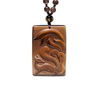 OIFAODAO, Collier pendentif renard à neuf queues en obsidienne for hommes et femmes,Collier en obsidienne