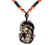 OIFAODAO, Collier porte-bonheur avec pendentif en obsidienne naturelle PiXiu for hommes,Collier en obsidienne
