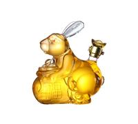 OIFAODAO, Decantador Carafe à Whisky Lapin du Zodiaque Chinois Bouteille de Vin Animale Soufflée la Main 750 ML Liqueur en Verre Cristal Clair Ornement for décoration Bar Maison ，Carafe
