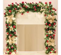 OIFAODAO, Guirlandes de 9 Pieds for la décoration Noël, décorées avec des Fleurs, Boules, Verdure Artificielle du Jardin Maison ou Une fête Mariage ，Couronne de Noël(Multi Colored)