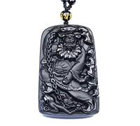 OIFAODAO, Pendentif obsidienne courageux for hommes et femmes, collier Zhongkui, bijoux fins,Collier en obsidienne
