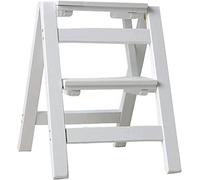 OIFAODAO Tabouret en Bois， Escabeau 2 escabeaux pliants for Adultes avec escabeau antidérapant Robuste et Large à pédale M(White)