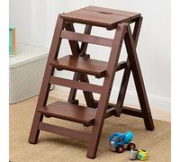 OIFAODAO Tabouret en Bois， Escabeau for Adultes/escabeau/Chaise de comptoir, échelle Pliante multifonctionnelle en Bois Massif à 2/3/4 marches(Brown,3 Step)