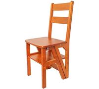 OIFAODAO Tabouret en Bois， Escabeau Pliant en Bois Massif, Chaise à Double Usage, 4 marches, Support Multi-Conversion(Natural)