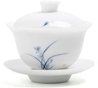 OIFAODAO Tasses de thé， Bols, bol couvert en porcelaine blanche peinte à la main, ensemble de tasses thé, domestique, simple céramique trois talents, Kung Fu, petit