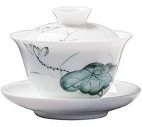 OIFAODAO Tasses de thé， Bols, bol couvert Sancai peint à la main, tasse thé, service Kung Fu en porcelaine blanche Jingdezhen, petit bleu et blanc trois forts